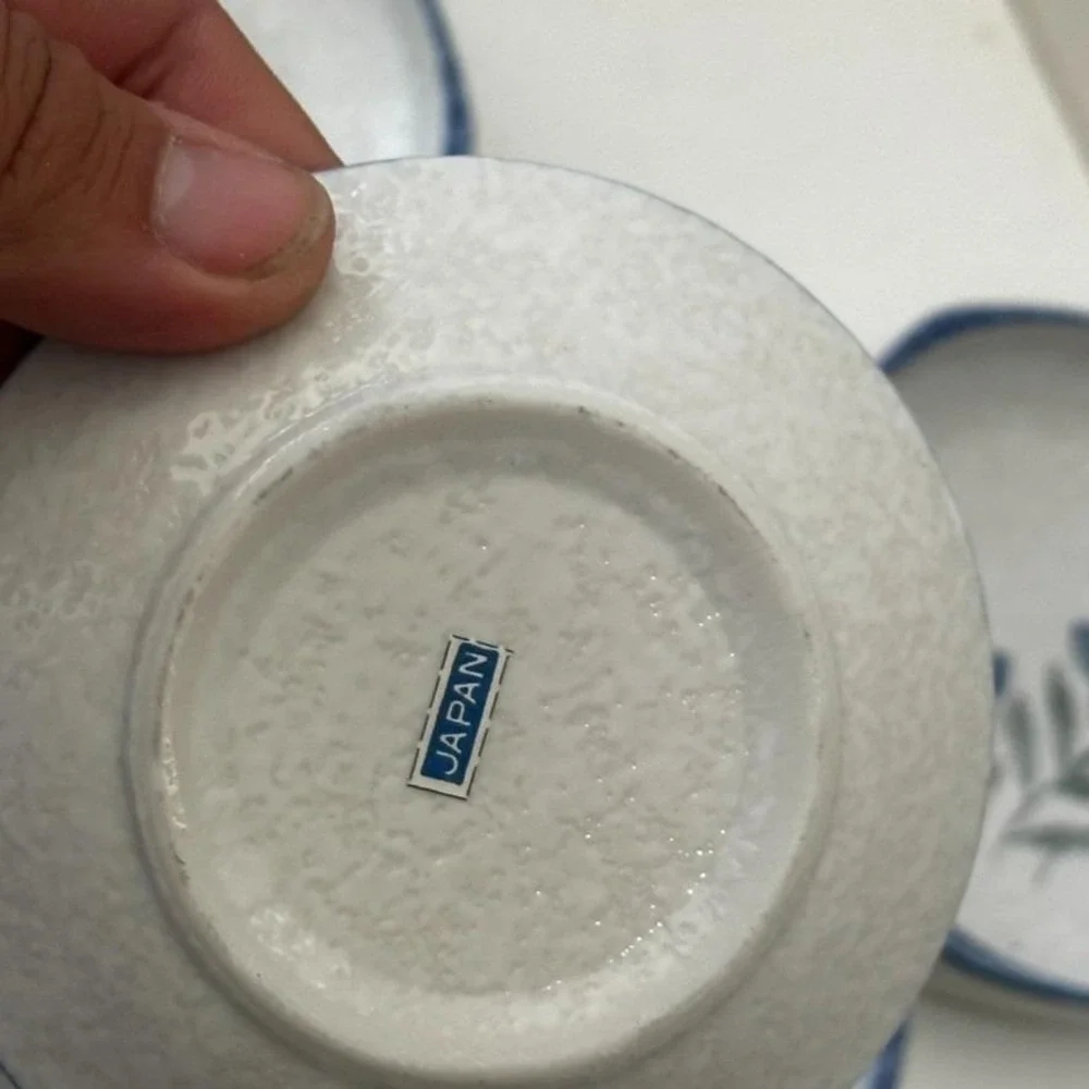 Vintage Blue White Speckled Ceramic Lot 5 Sauce Dishes Japanese Bellflower Set